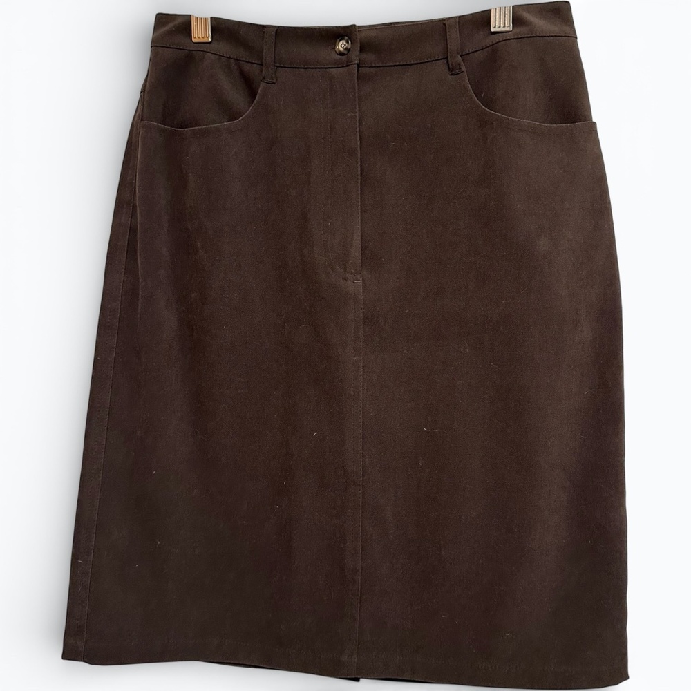 Vintage Talbots Brown Faux Suede Stretch Pencil Skirt Size 6